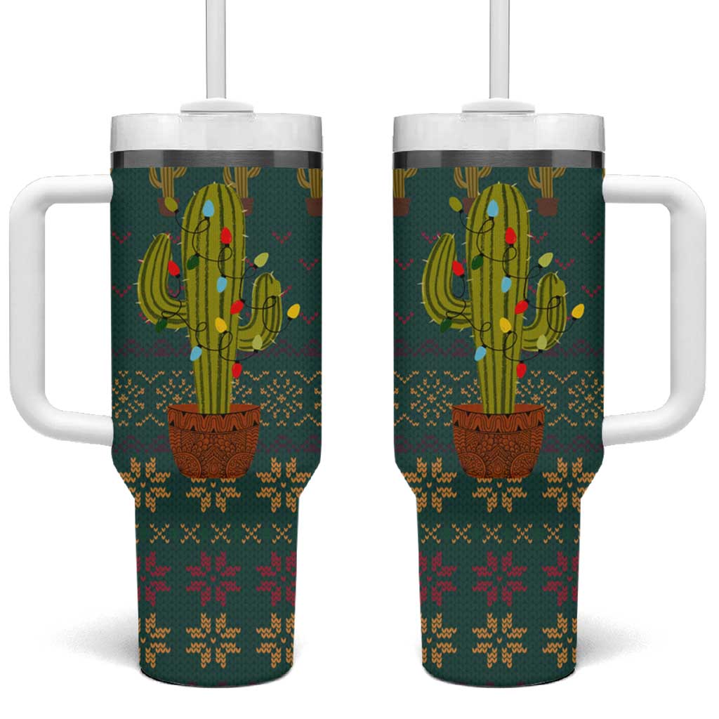 Cactus Christmas Tumbler With Handle Xmas Holiday Patterns - Wonder Print Shop