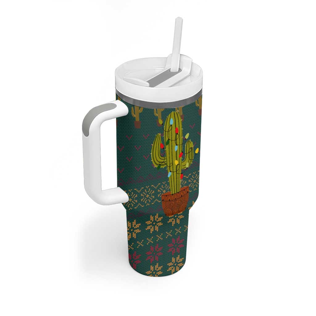 Cactus Christmas Tumbler With Handle Xmas Holiday Patterns - Wonder Print Shop