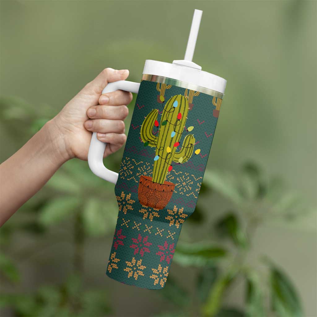Cactus Christmas Tumbler With Handle Xmas Holiday Patterns - Wonder Print Shop