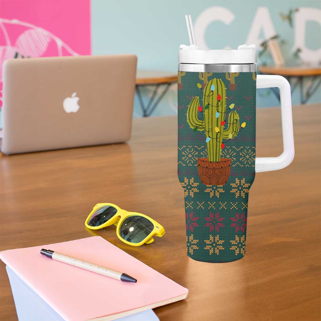 Cactus Christmas Tumbler With Handle Xmas Holiday Patterns - Wonder Print Shop