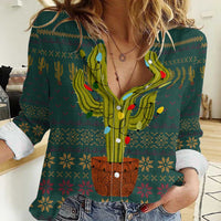 Cactus Christmas Women Casual Shirt Xmas Holiday Patterns - Wonder Print Shop