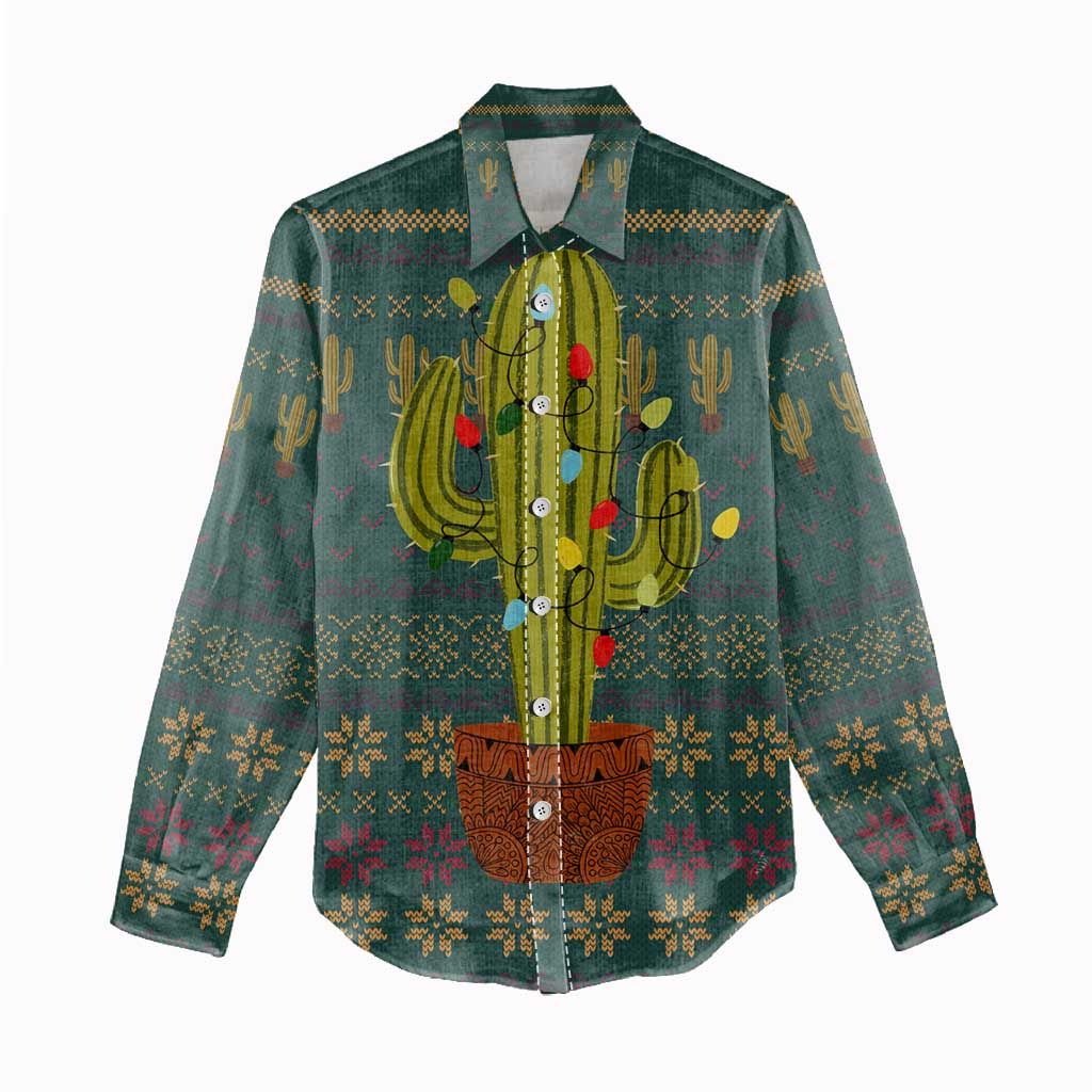 Cactus Christmas Women Casual Shirt Xmas Holiday Patterns - Wonder Print Shop
