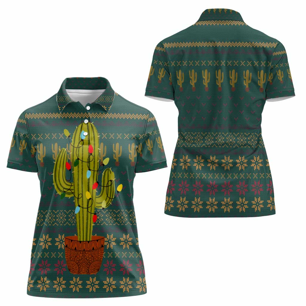 Cactus Christmas Women Polo Shirt Xmas Holiday Patterns - Wonder Print Shop