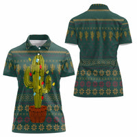 Cactus Christmas Women Polo Shirt Xmas Holiday Patterns - Wonder Print Shop