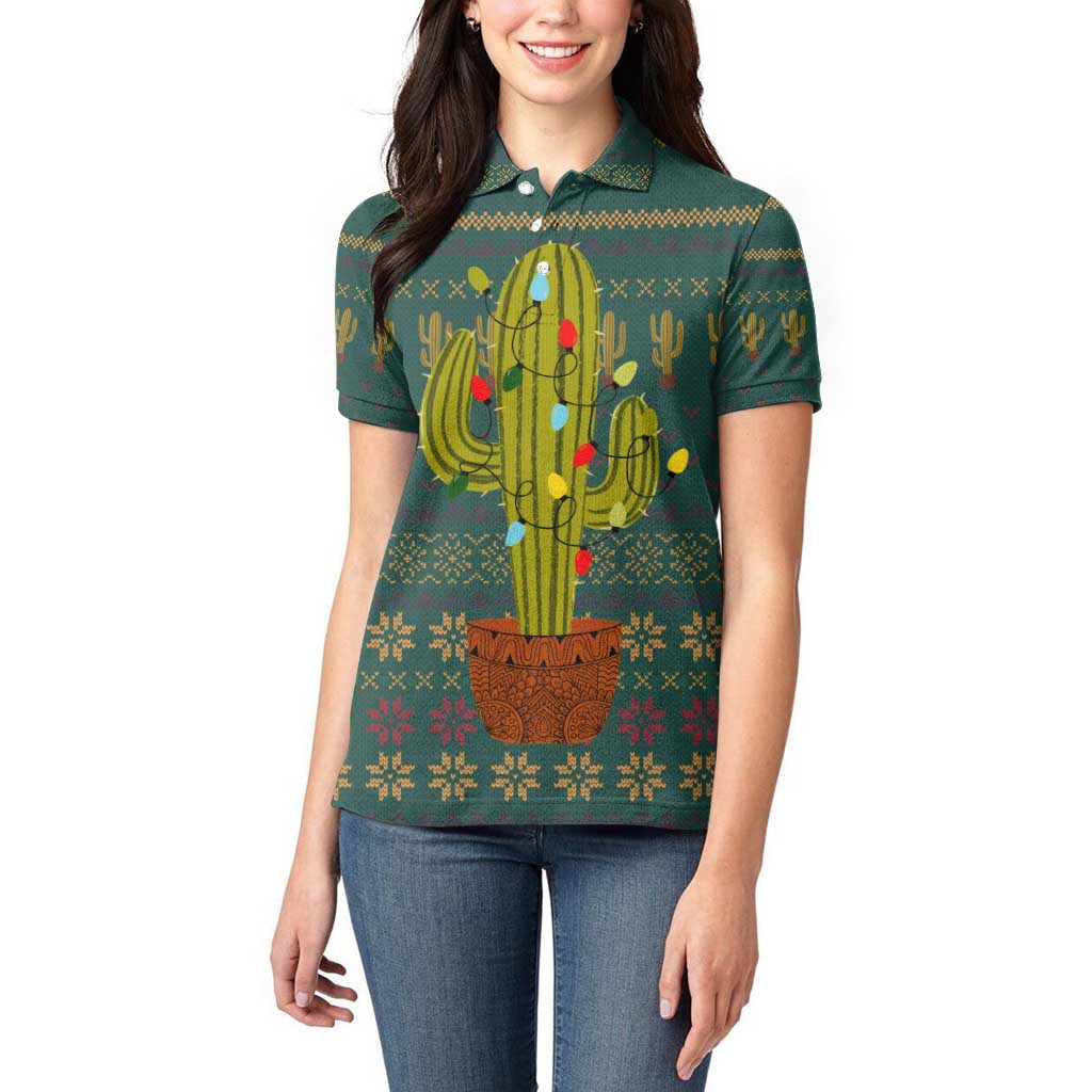 Cactus Christmas Women Polo Shirt Xmas Holiday Patterns - Wonder Print Shop