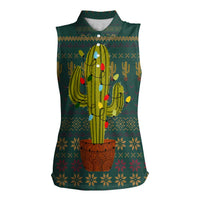 Cactus Christmas Women Sleeveless Polo Shirt Xmas Holiday Patterns - Wonder Print Shop