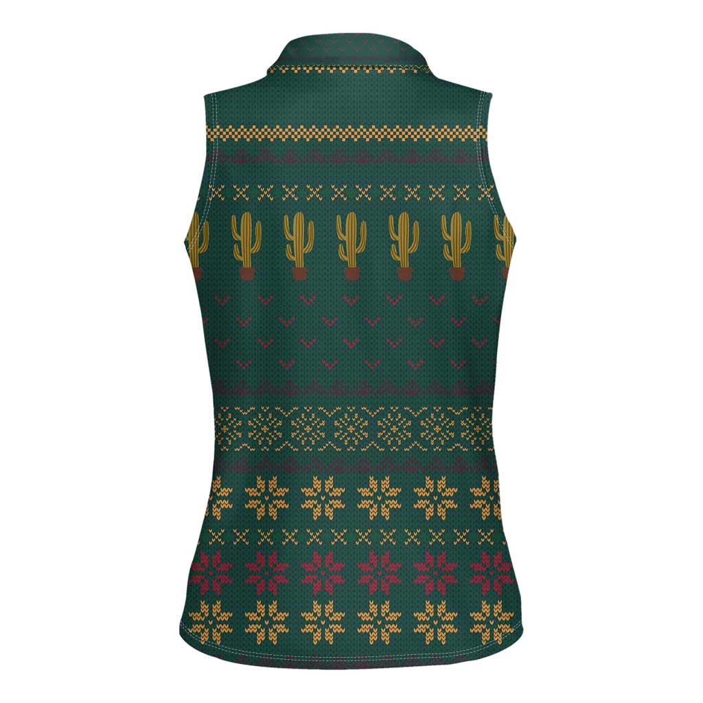 Cactus Christmas Women Sleeveless Polo Shirt Xmas Holiday Patterns - Wonder Print Shop