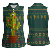 Cactus Christmas Women Sleeveless Polo Shirt Xmas Holiday Patterns - Wonder Print Shop