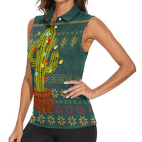 Cactus Christmas Women Sleeveless Polo Shirt Xmas Holiday Patterns - Wonder Print Shop