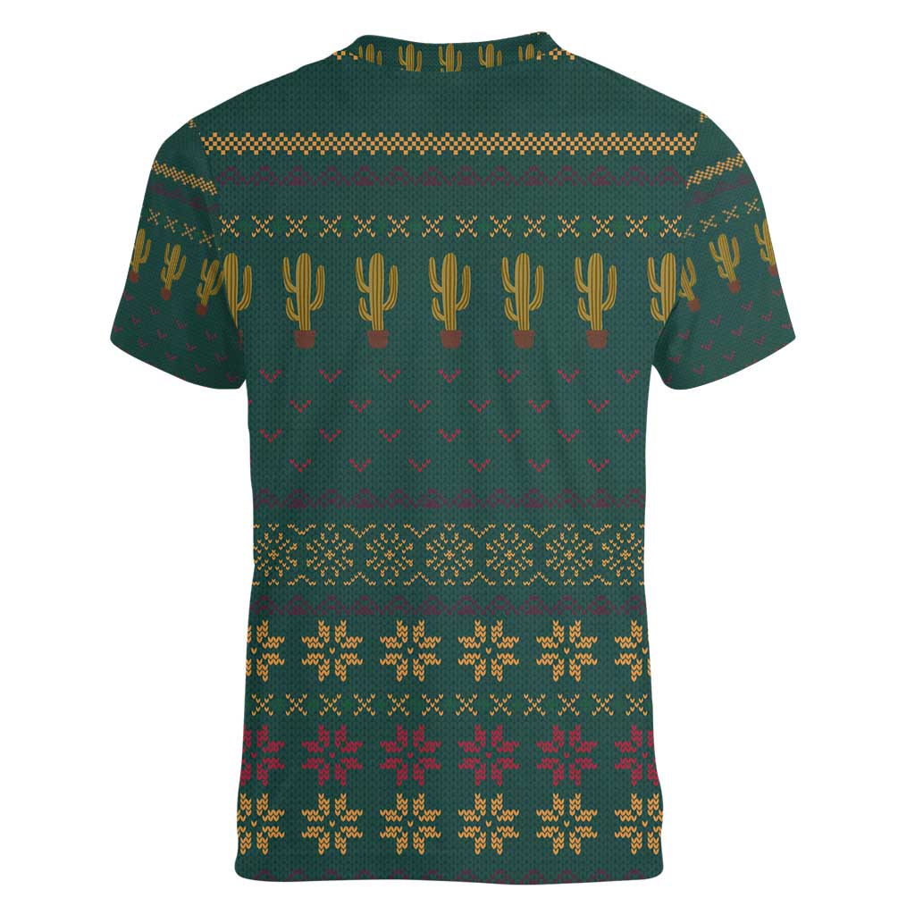 Cactus Christmas Women V-Neck T-Shirt Xmas Holiday Patterns - Wonder Print Shop