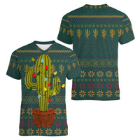 Cactus Christmas Women V-Neck T-Shirt Xmas Holiday Patterns - Wonder Print Shop