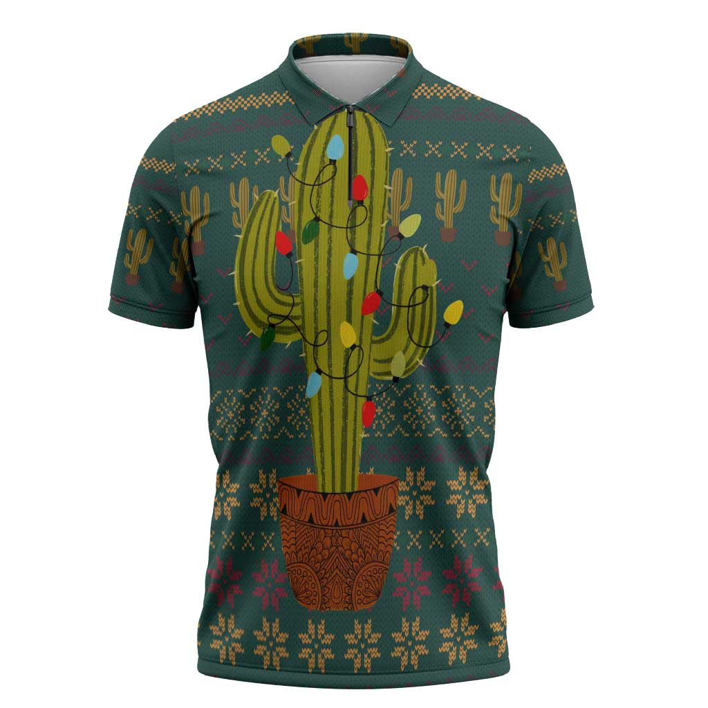 Cactus Christmas Zipper Polo Shirt Xmas Holiday Patterns - Wonder Print Shop