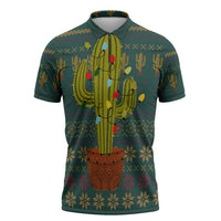 Cactus Christmas Zipper Polo Shirt Xmas Holiday Patterns - Wonder Print Shop