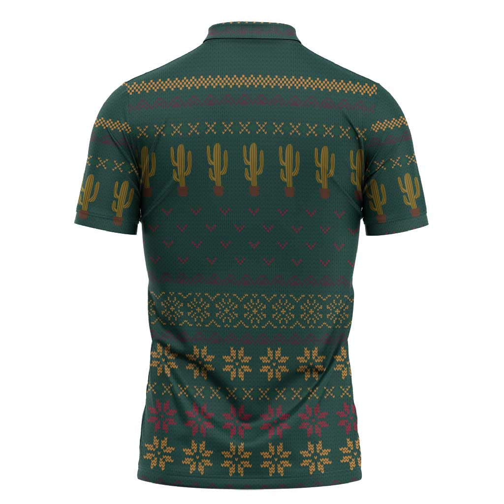Cactus Christmas Zipper Polo Shirt Xmas Holiday Patterns - Wonder Print Shop