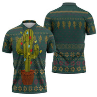 Cactus Christmas Zipper Polo Shirt Xmas Holiday Patterns - Wonder Print Shop