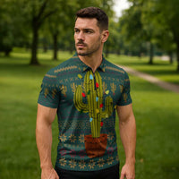 Cactus Christmas Zipper Polo Shirt Xmas Holiday Patterns - Wonder Print Shop