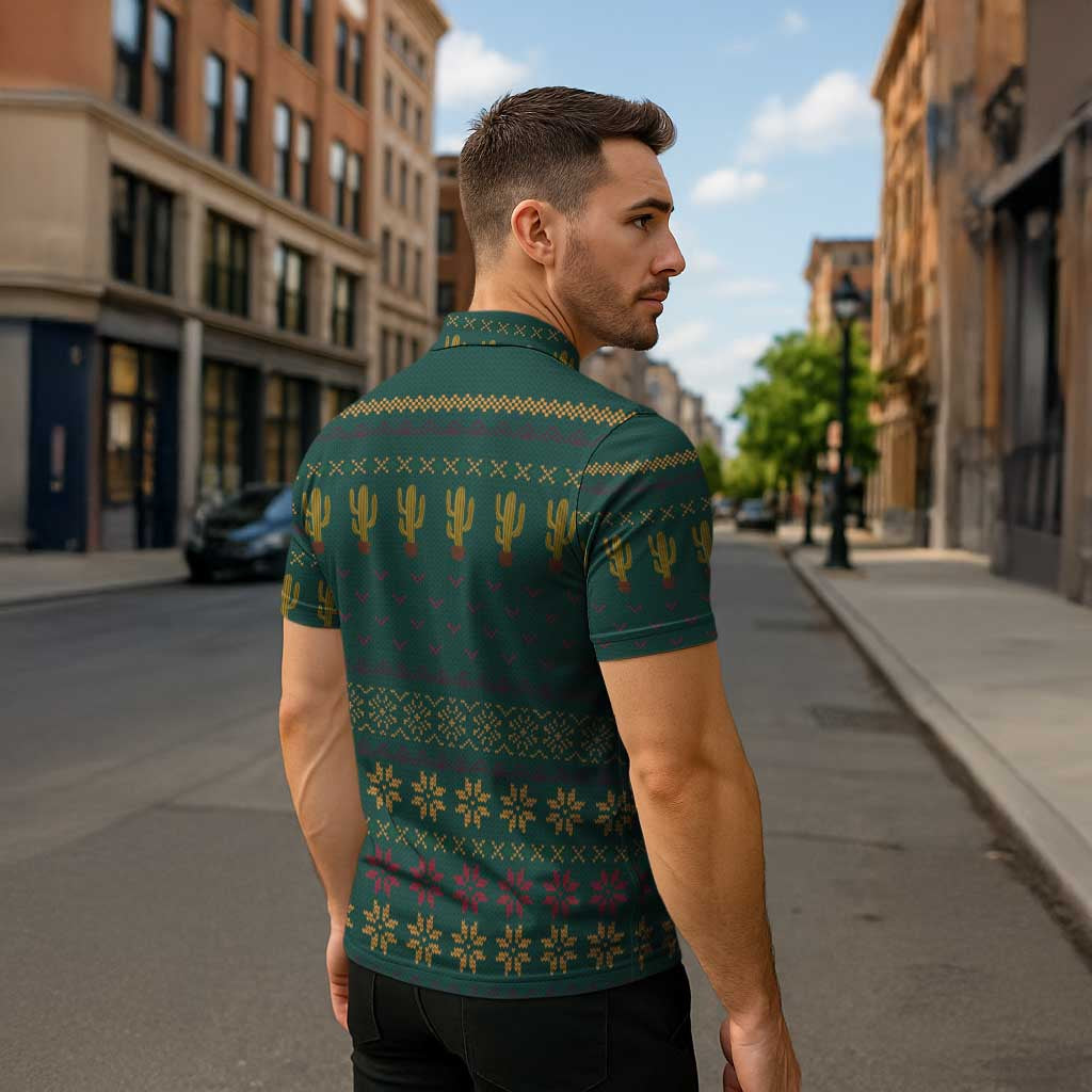 Cactus Christmas Zipper Polo Shirt Xmas Holiday Patterns - Wonder Print Shop
