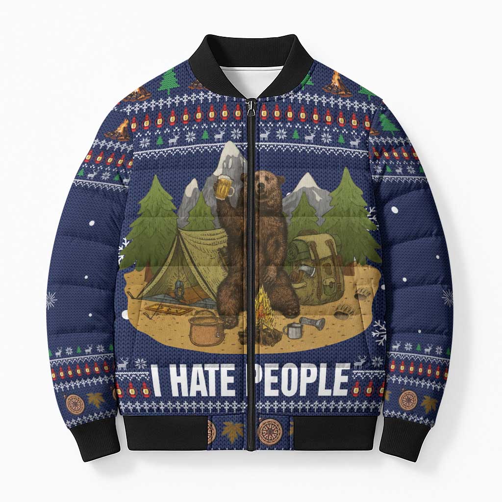Camping I Hate People Christmas Bomber Puffer Jacket Xmas Holiday Patterns - Wonder Print Shop