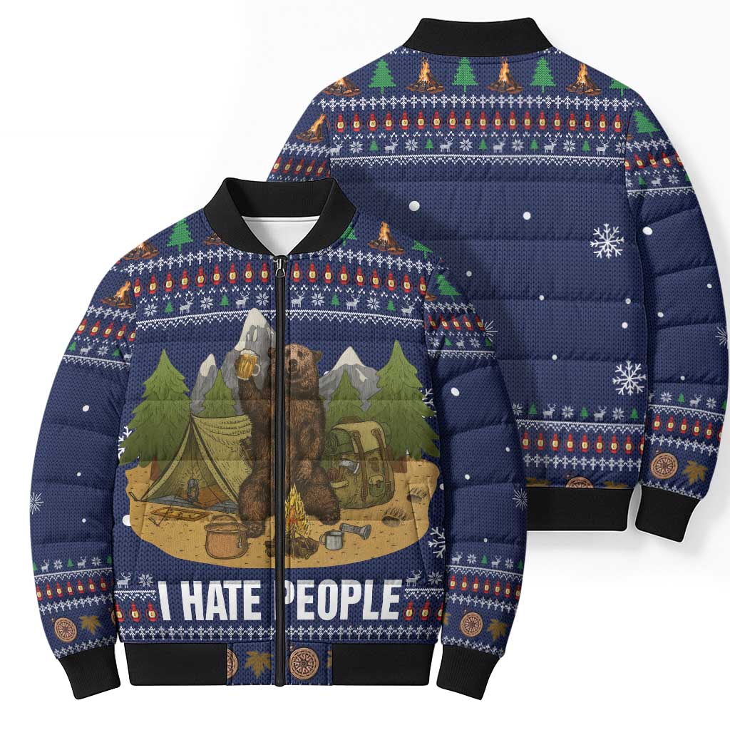 Camping I Hate People Christmas Bomber Puffer Jacket Xmas Holiday Patterns - Wonder Print Shop