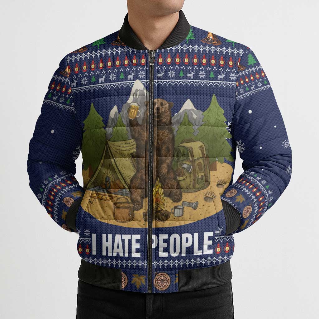 Camping I Hate People Christmas Bomber Puffer Jacket Xmas Holiday Patterns - Wonder Print Shop