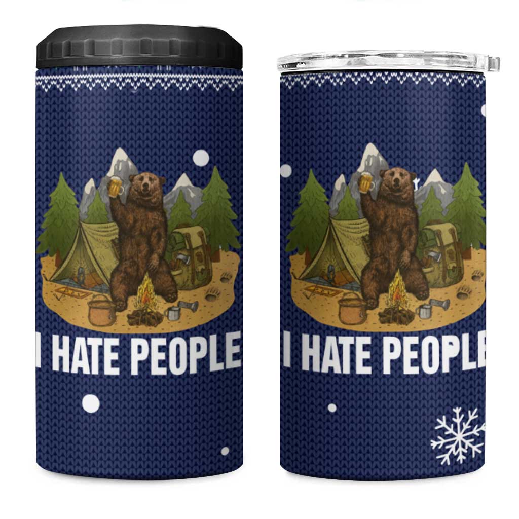Camping I Hate People Christmas 4 in 1 Can Cooler Tumbler Xmas Holiday Patterns - Wonder Print Shop