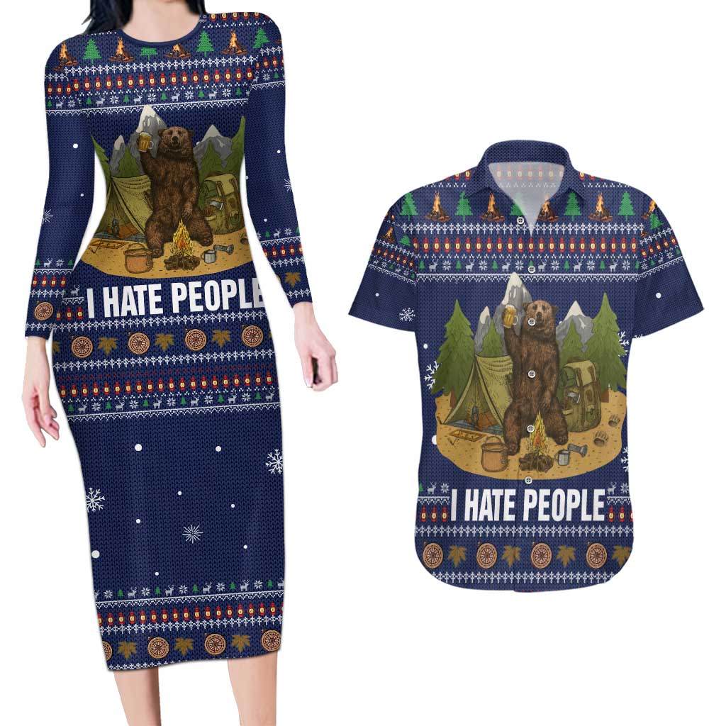 Camping I Hate People Christmas Couples Matching Long Sleeve Bodycon Dress and Hawaiian Shirt Xmas Holiday Patterns - Wonder Print Shop