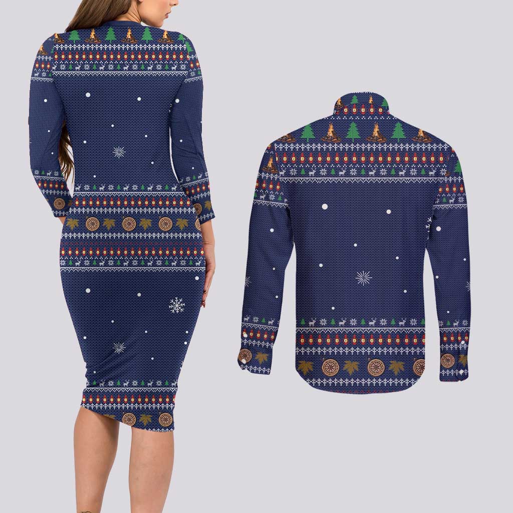 Camping I Hate People Christmas Couples Matching Long Sleeve Bodycon Dress and Long Sleeve Button Shirt Xmas Holiday Patterns - Wonder Print Shop