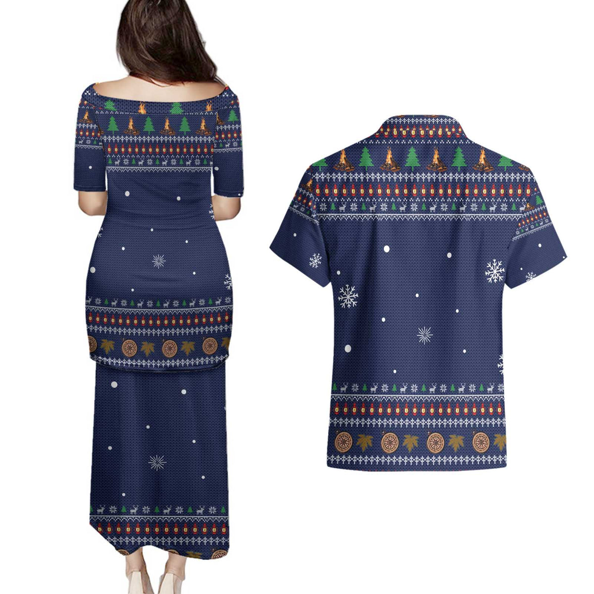 Camping I Hate People Christmas Couples Matching Puletasi and Hawaiian Shirt Xmas Holiday Patterns - Wonder Print Shop