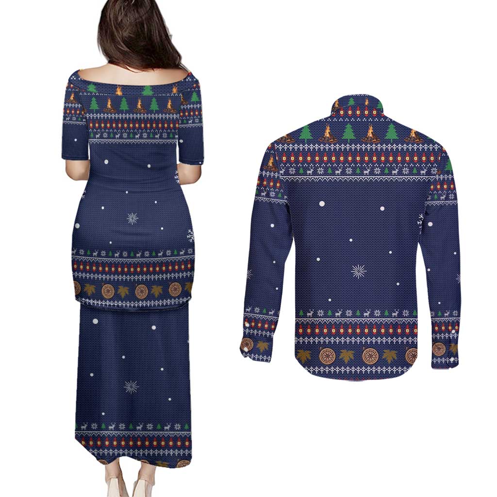 Camping I Hate People Christmas Couples Matching Puletasi and Long Sleeve Button Shirt Xmas Holiday Patterns - Wonder Print Shop