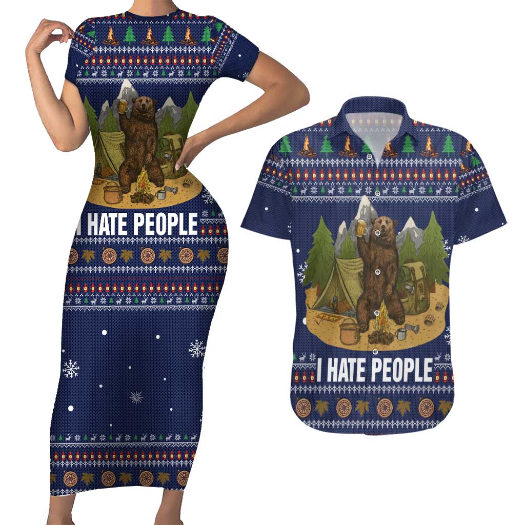 Camping I Hate People Christmas Couples Matching Short Sleeve Bodycon Dress and Hawaiian Shirt Xmas Holiday Patterns - Wonder Print Shop