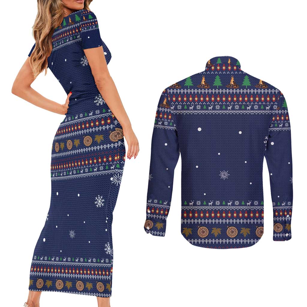 Camping I Hate People Christmas Couples Matching Short Sleeve Bodycon Dress and Long Sleeve Button Shirt Xmas Holiday Patterns - Wonder Print Shop