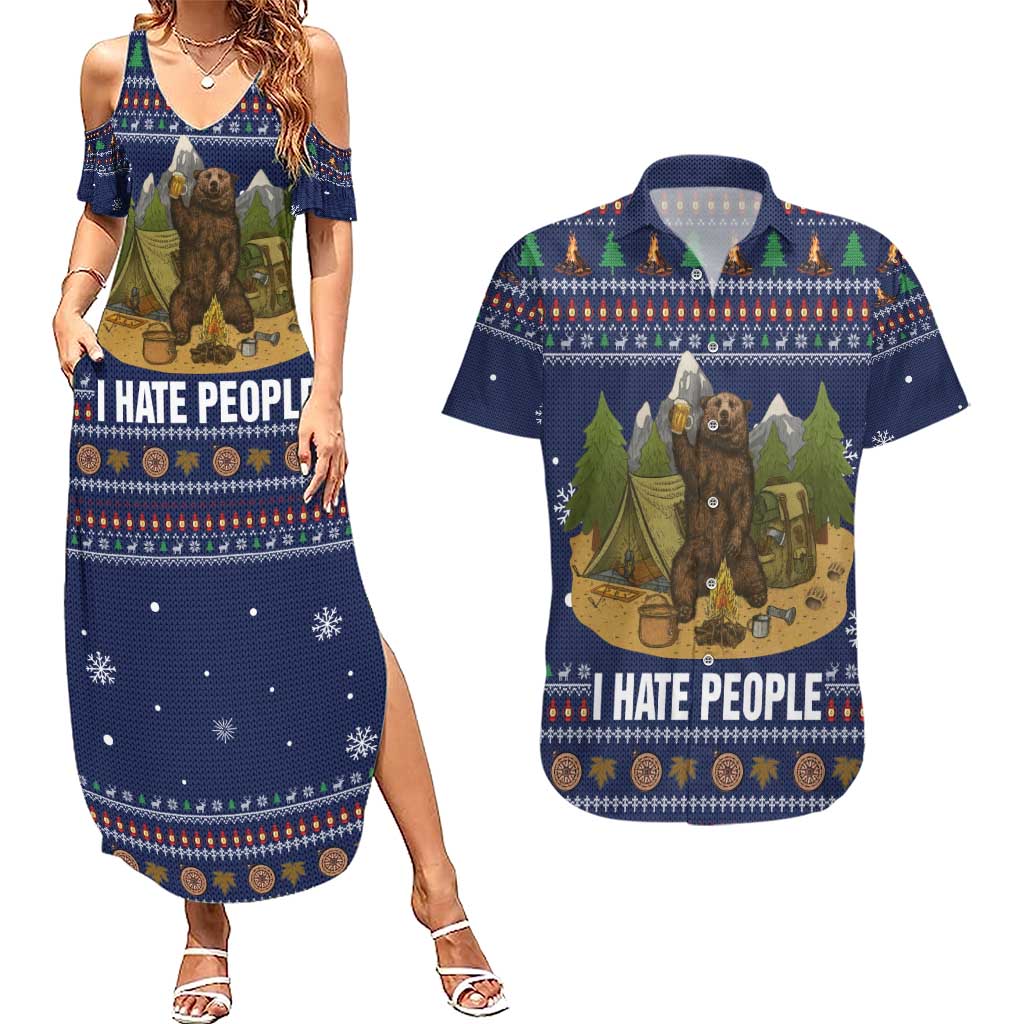 Camping I Hate People Christmas Couples Matching Summer Maxi Dress and Hawaiian Shirt Xmas Holiday Patterns - Wonder Print Shop