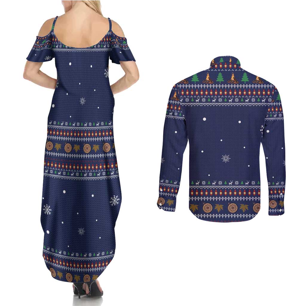 Camping I Hate People Christmas Couples Matching Summer Maxi Dress and Long Sleeve Button Shirt Xmas Holiday Patterns - Wonder Print Shop