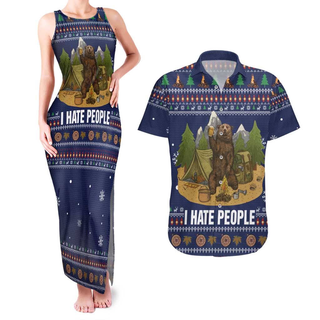 Camping I Hate People Christmas Couples Matching Tank Maxi Dress and Hawaiian Shirt Xmas Holiday Patterns - Wonder Print Shop