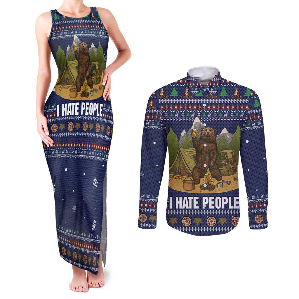 Camping I Hate People Christmas Couples Matching Tank Maxi Dress and Long Sleeve Button Shirt Xmas Holiday Patterns - Wonder Print Shop