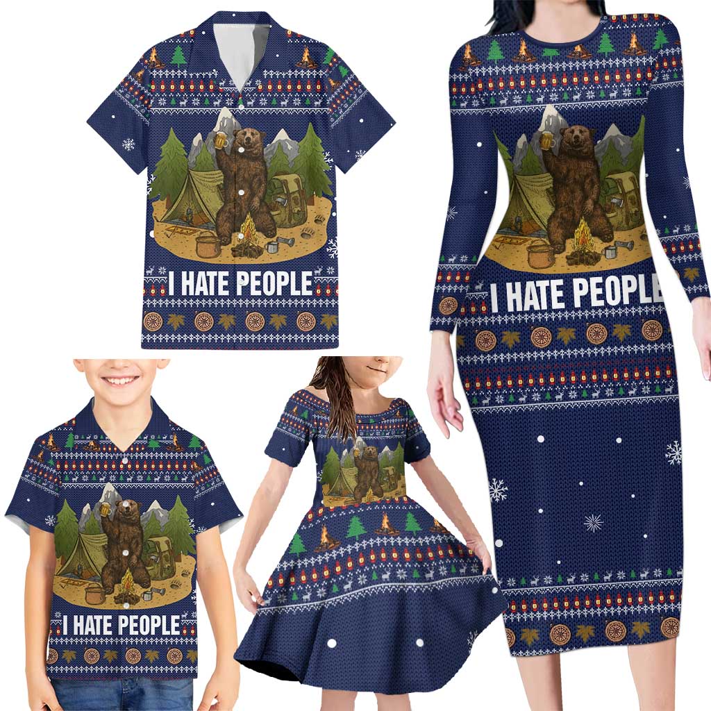 Camping I Hate People Christmas Family Matching Long Sleeve Bodycon Dress and Hawaiian Shirt Xmas Holiday Patterns - Wonder Print Shop