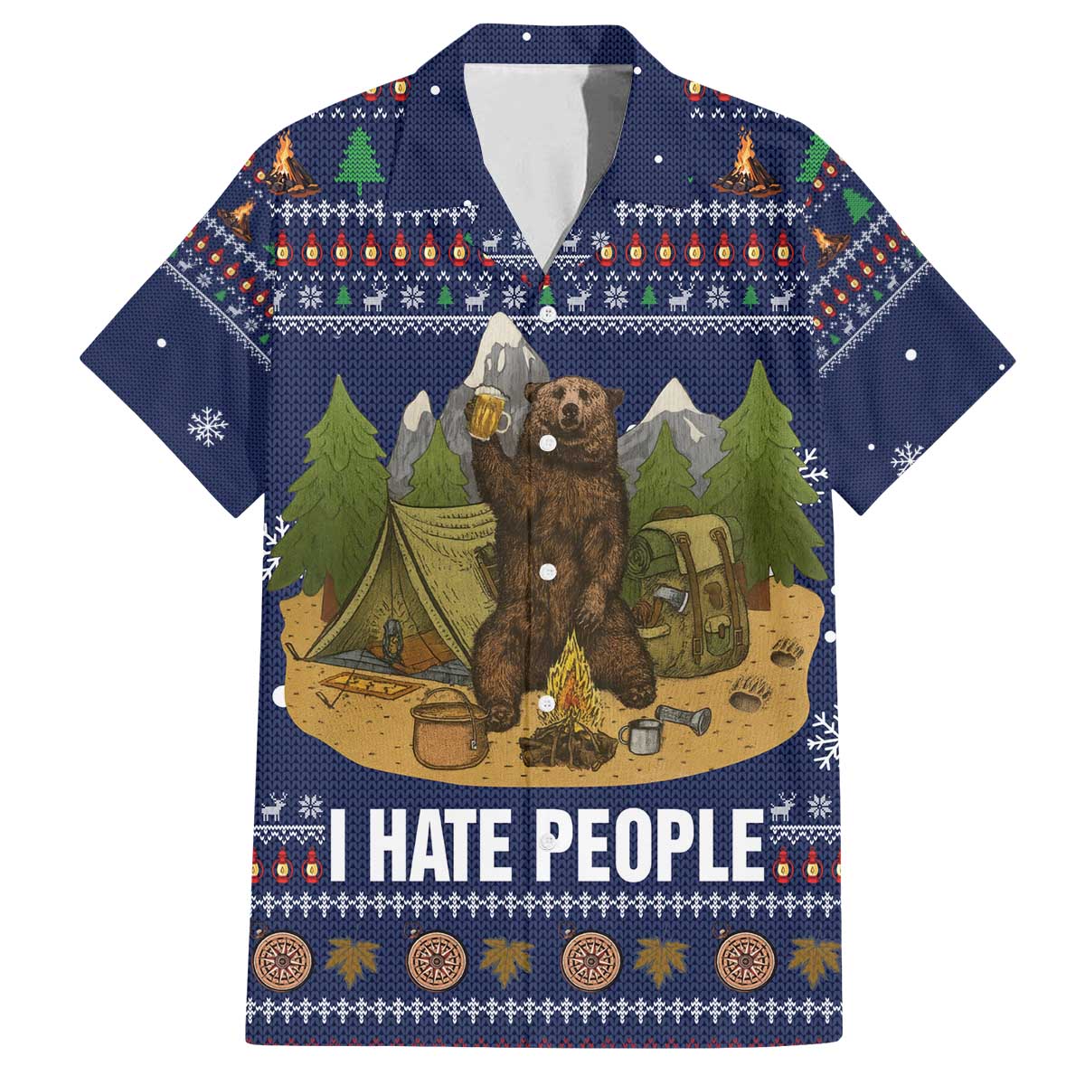Camping I Hate People Christmas Family Matching Off The Shoulder Long Sleeve Dress and Hawaiian Shirt Xmas Holiday Patterns - Wonder Print Shop