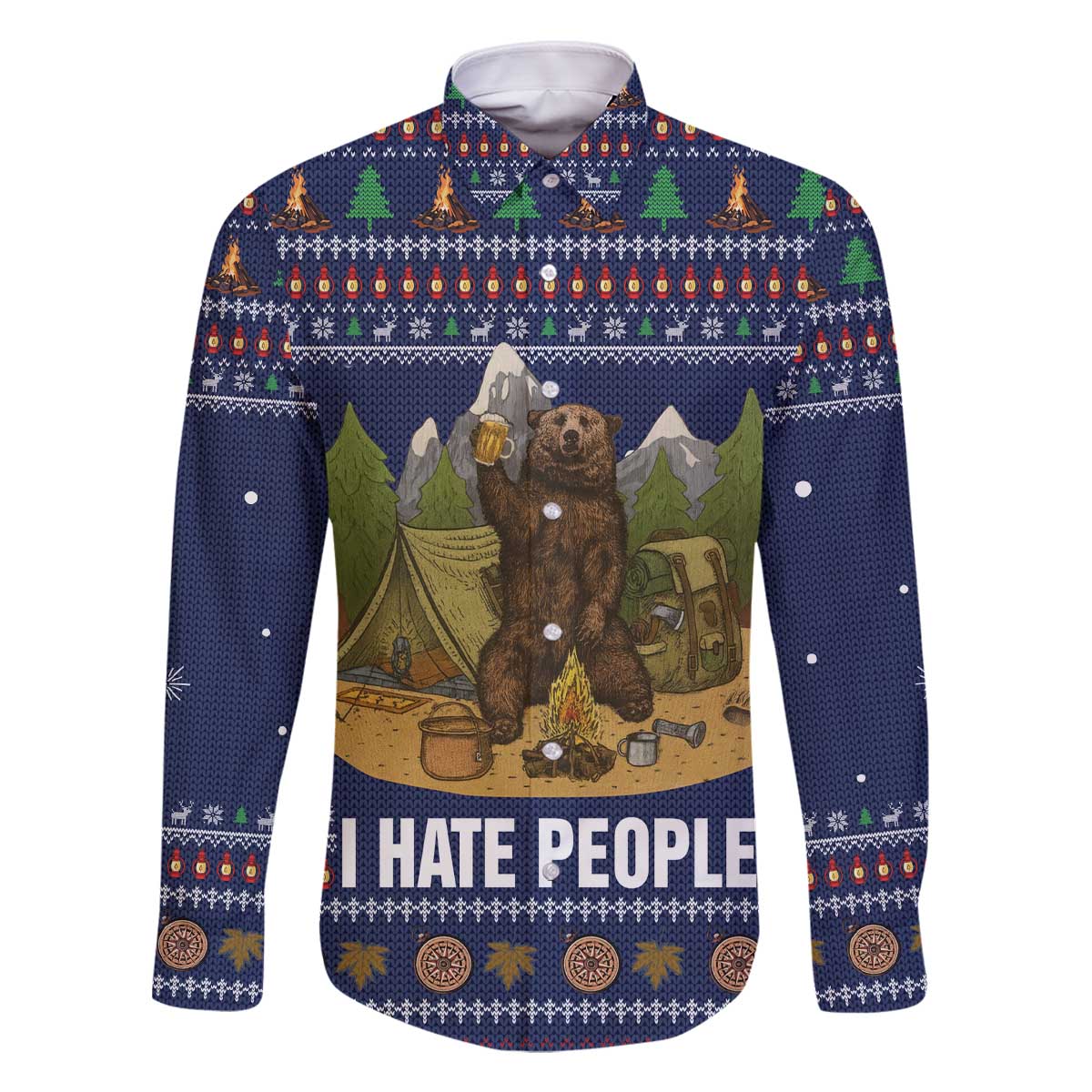 Camping I Hate People Christmas Family Matching Off The Shoulder Long Sleeve Dress and Hawaiian Shirt Xmas Holiday Patterns - Wonder Print Shop
