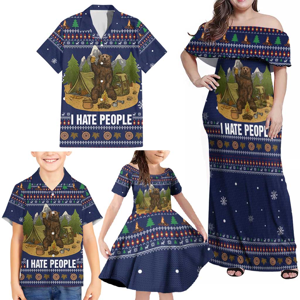 Camping I Hate People Christmas Family Matching Off Shoulder Maxi Dress and Hawaiian Shirt Xmas Holiday Patterns - Wonder Print Shop