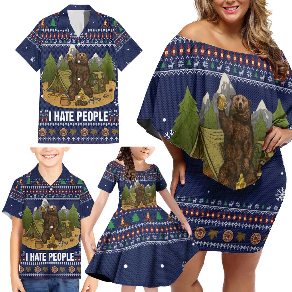 Camping I Hate People Christmas Family Matching Off Shoulder Short Dress and Hawaiian Shirt Xmas Holiday Patterns - Wonder Print Shop