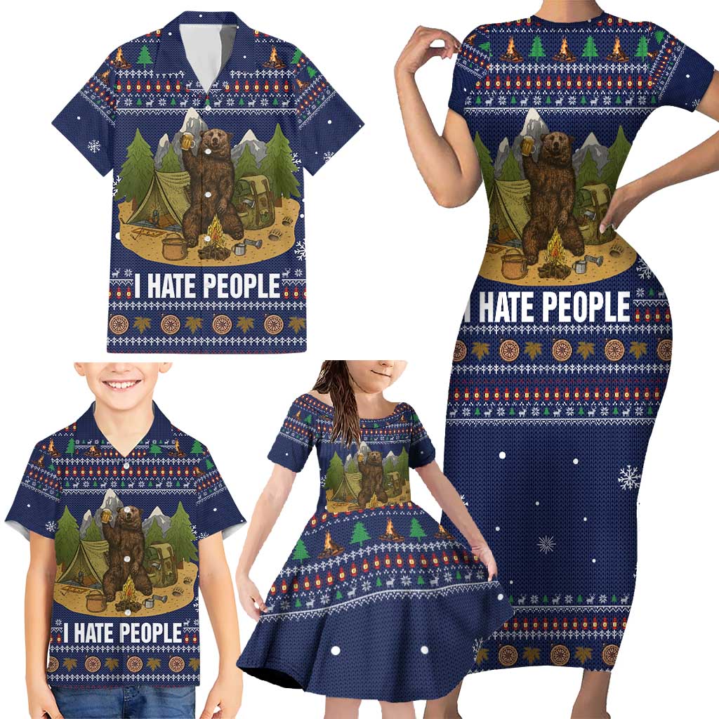 Camping I Hate People Christmas Family Matching Short Sleeve Bodycon Dress and Hawaiian Shirt Xmas Holiday Patterns - Wonder Print Shop