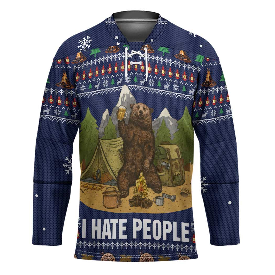 Camping I Hate People Christmas Hockey Jersey Xmas Holiday Patterns - Wonder Print Shop