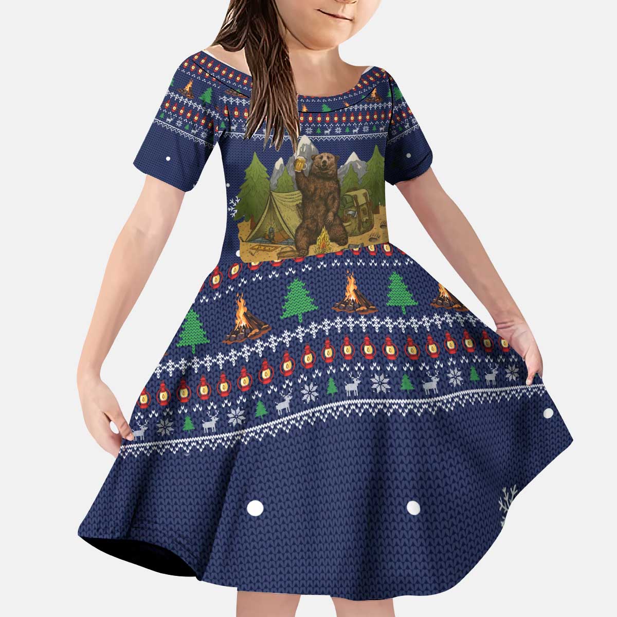 Camping I Hate People Christmas Kid Short Sleeve Dress Xmas Holiday Patterns - Wonder Print Shop