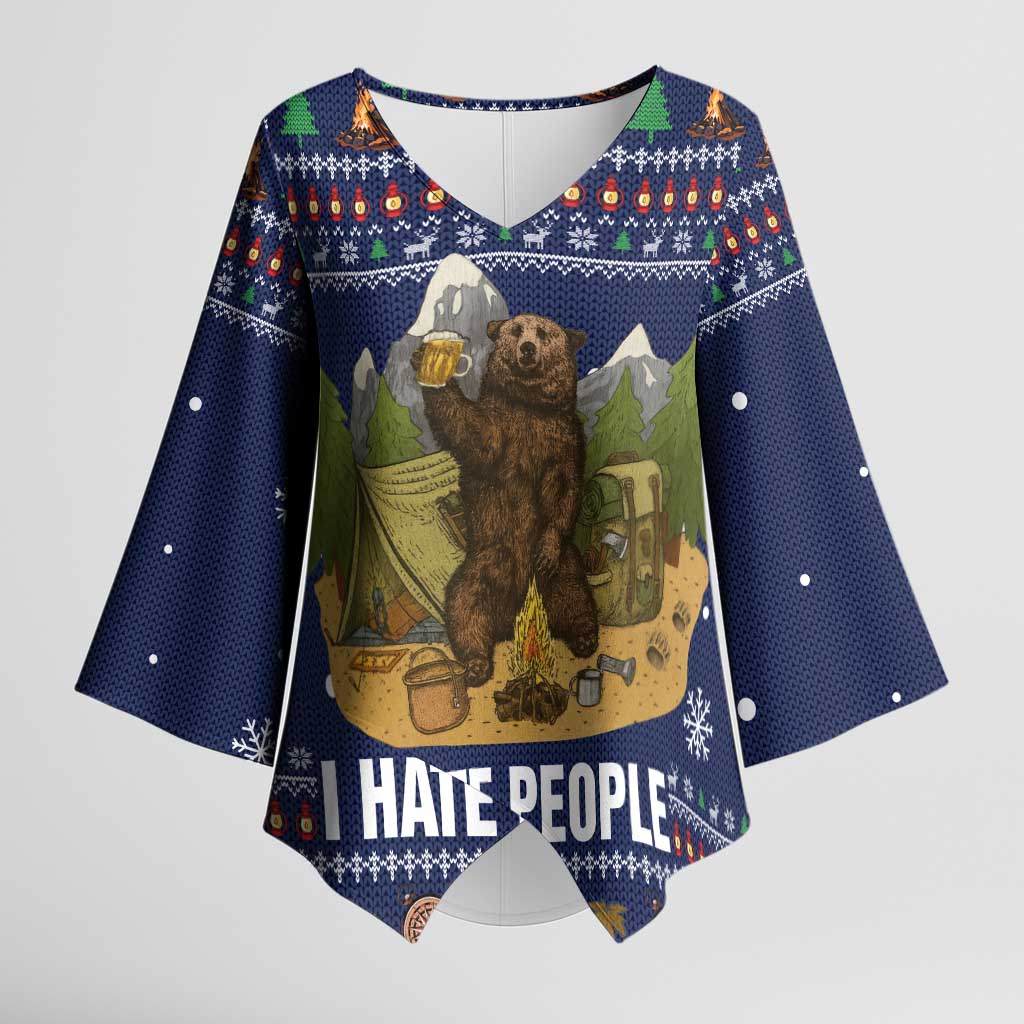 Camping I Hate People Christmas Kimono Sleeve Blouse Xmas Holiday Patterns - Wonder Print Shop