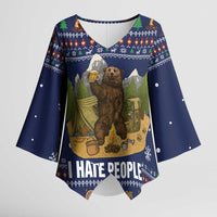 Camping I Hate People Christmas Kimono Sleeve Blouse Xmas Holiday Patterns - Wonder Print Shop