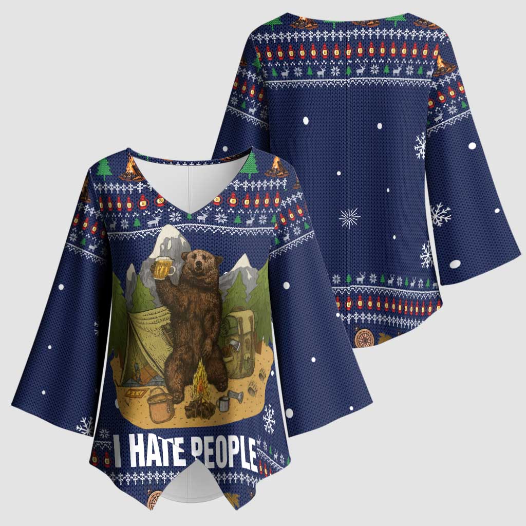 Camping I Hate People Christmas Kimono Sleeve Blouse Xmas Holiday Patterns - Wonder Print Shop