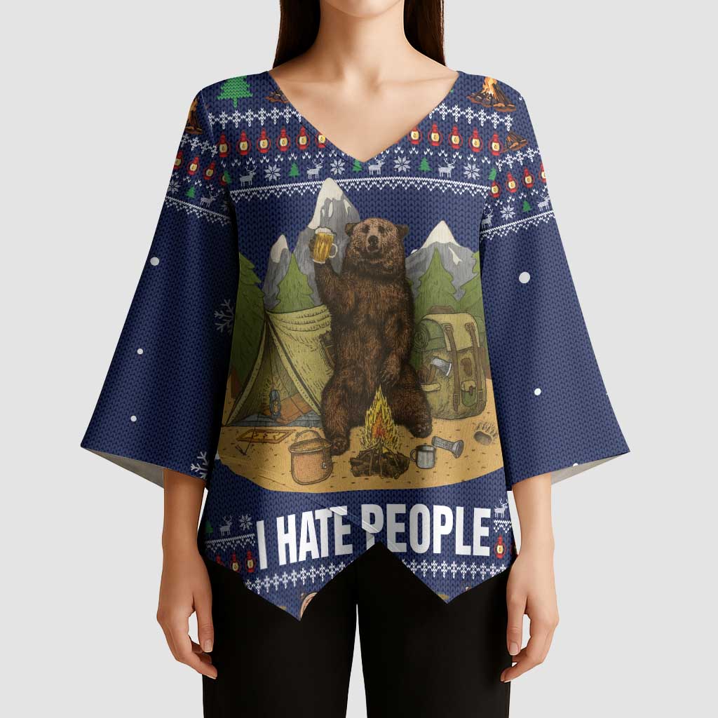 Camping I Hate People Christmas Kimono Sleeve Blouse Xmas Holiday Patterns - Wonder Print Shop