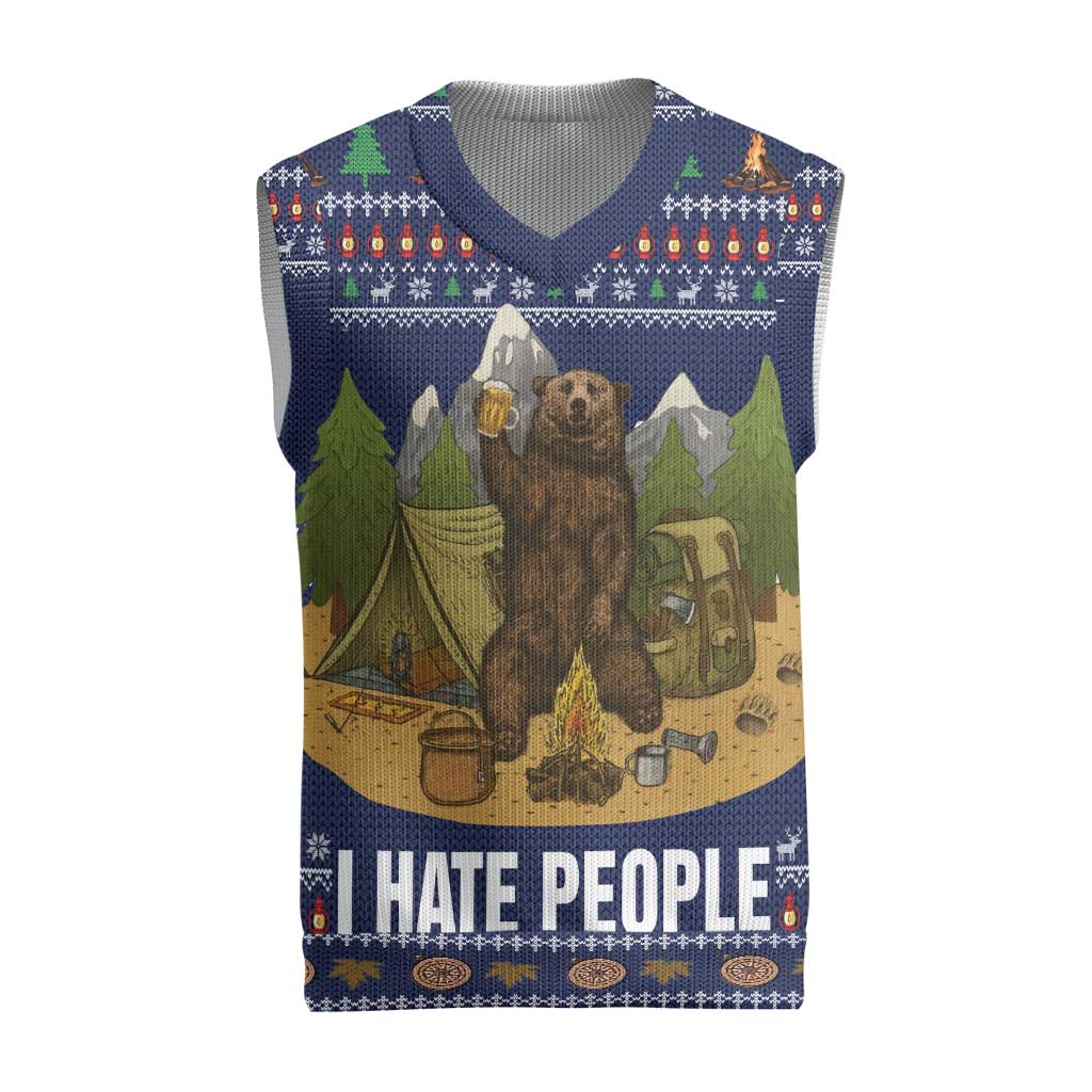 Camping I Hate People Christmas Knitted V-Neck Vest Xmas Holiday Patterns - Wonder Print Shop
