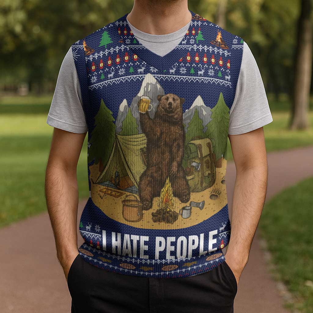 Camping I Hate People Christmas Knitted V-Neck Vest Xmas Holiday Patterns - Wonder Print Shop