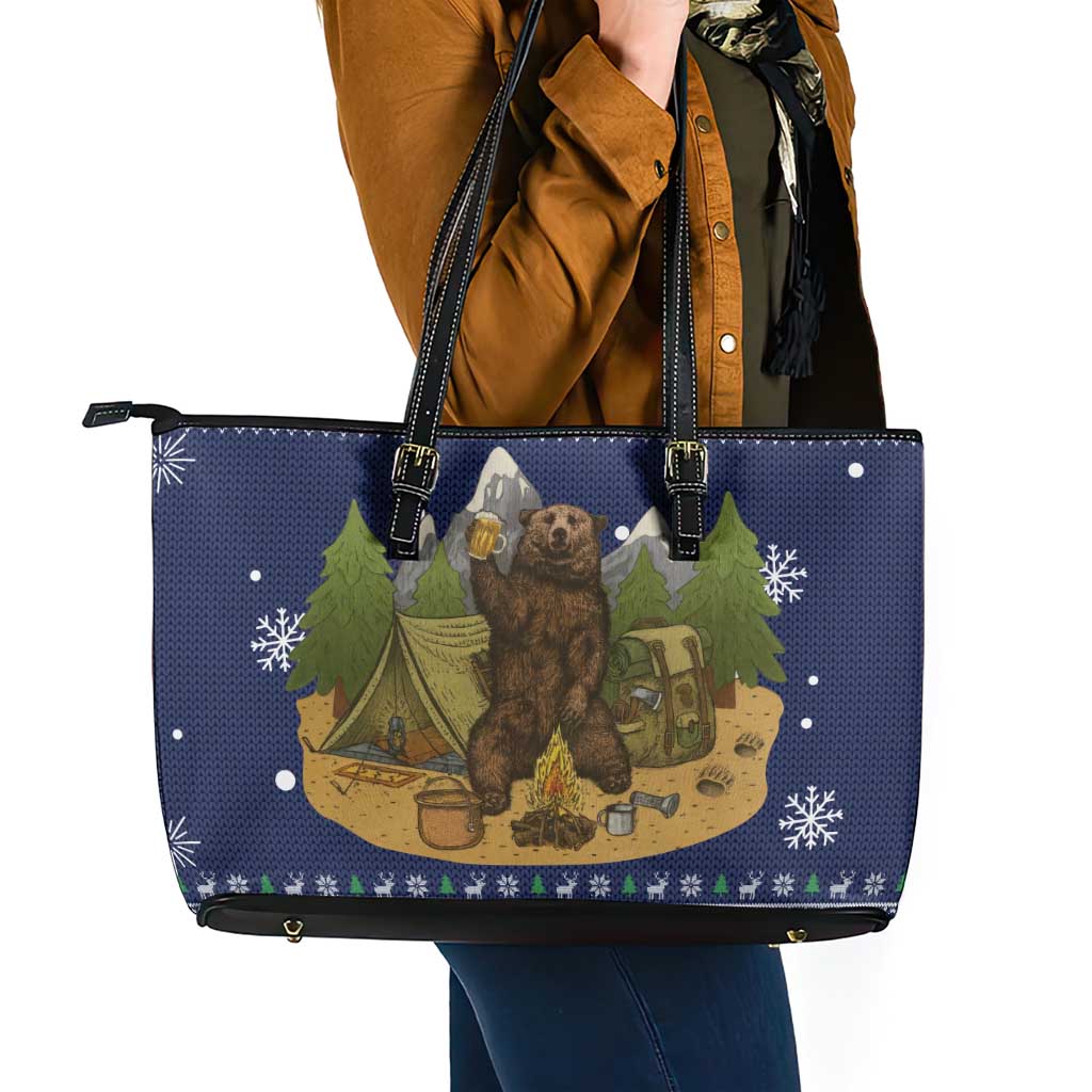 Camping I Hate People Christmas Leather Tote Bag Xmas Holiday Patterns - Wonder Print Shop